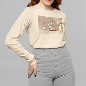 Geisha Playing Samisen VTG Photograph Long Sleeve Graphic Tee T-shirt S M L XL